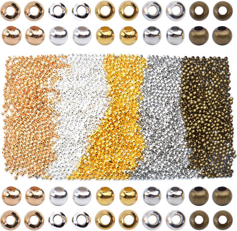 Round Spacer Beads, 2500pcs 3mm Metal Beads Tiny Ball Beads Loose Beads for Jewelry Making, 5 Colors...