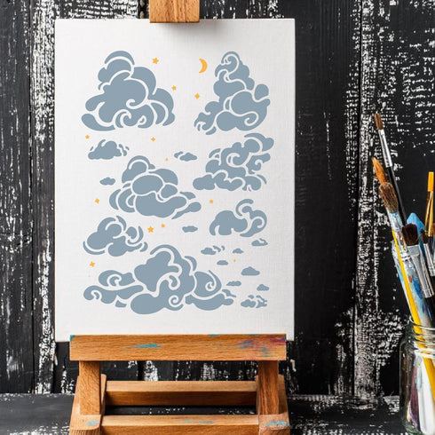 GORGECRAFT 21 * 30cm Cloud Star Moon Stencil Designs Large Cloud Wall Templates Reusable Hollow Out Drawing Sign Square Stencil for Painting on Wo...