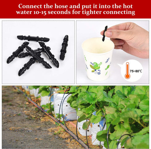Mudder 300 Pieces Single Barbed Connectors 1/4 Inch Drip Irrigation Parts Drip Irrigation Barbed Coupling Fitting, Black...
