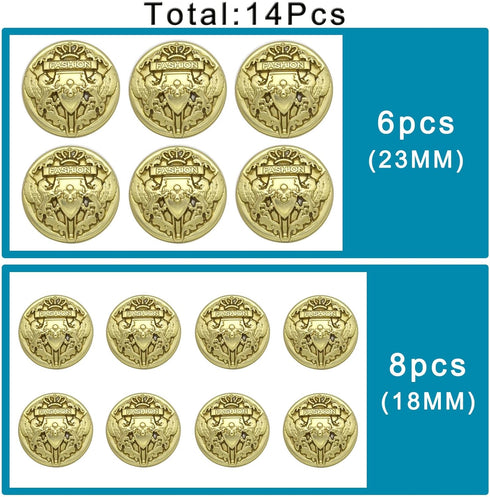 14 Pieces Gold Blazer Buttons, Crown Lion Metal Shank Blazer Buttons Set for Sewing Coats Suits Blazers...