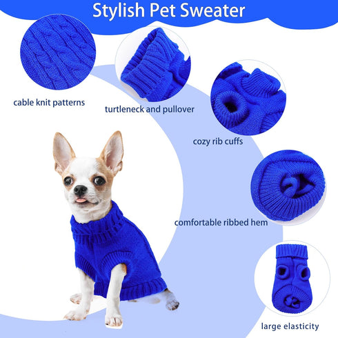 uxcell Small Dog Sweater Thick Twisted Knit Pullover Turtleneck Pet Dog Clothes Apparel, Soft Winter Warm Dog Sweater for Small Medium Puppy Dogs ...