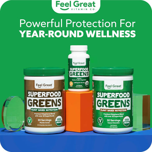 Feel Great Vitamins Super Greens Tablets | Organic Greens, Fruits and Veggies Supplement | Fruit and Veggie Supplement with Kale, Spinach Extract,...