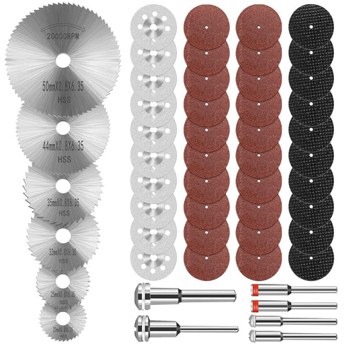 Cutting Wheel Set 46Pcs for Rotary Tool, HSS Cutting Wheels 6Pcs, Diamond Cutting Discs 10 Pcs and Resin Circular Saw Blades 30Pcs with 1/8" Shank...