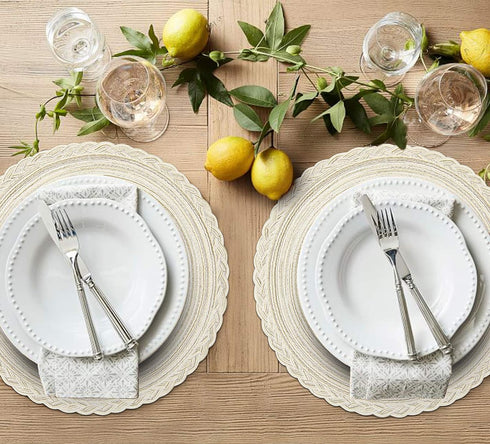 SHACOS Round Placemats Set of 6 Boho Braided Bordered Placemats 15 inch for Dining Tables Wedding Holiday Party (Ivory Bordered, 6)...
