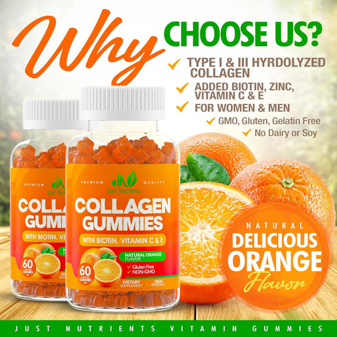 Collagen Peptides Gummies with Biotin, Vitamin C & E for Women & Men - Hair, Skin, Nails & Joints - Gluten-Free, Non-GMO - 60 Gummies...