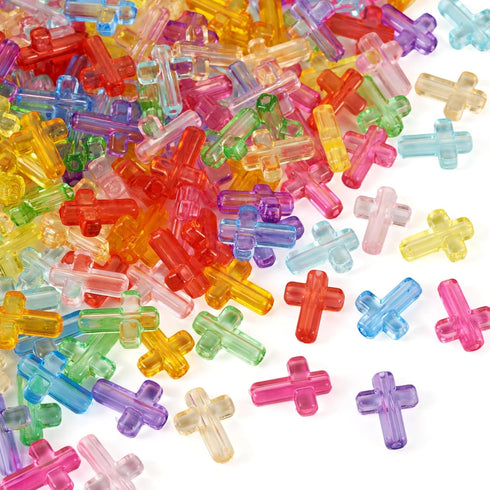 Cheriswelry 200Pcs Acrylic Cross Beads Transparent Crucifix Loose Beads Colorful Lanyard Spacer Beads 15.5mm for Necklace Bracelet Jewelry Making ...