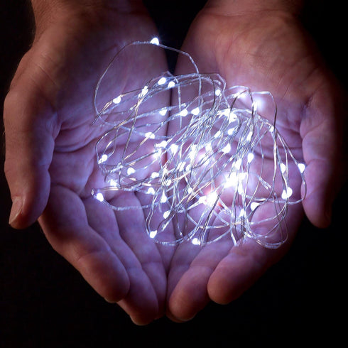 60 LEDs Cold White Color String Lights Silver Wire Indoor and Outdoor 20 Feet Firefly Starry Fairy Lights Battery Powered for DIY, Christmas, Holi...