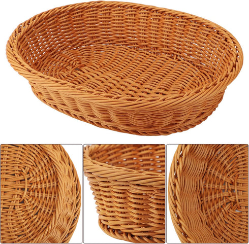 EUSOAR Wicker Basket, 12.2"x 7.9"x 2.8" 3pcs Tabletop Food Serving Baskets Trays, Bread Proofing Basket, Food Fruit Vegetables Sundries Storage Ba...