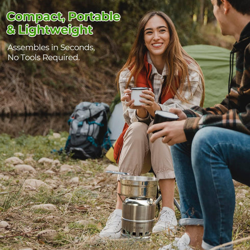 Camp Stove, Ohuhu Camping Stove Wood Burning Stove Stainless Steel Mini Portable Backpacking Survival Stoves for Picnic BBQ Camping Hiking Cooking...