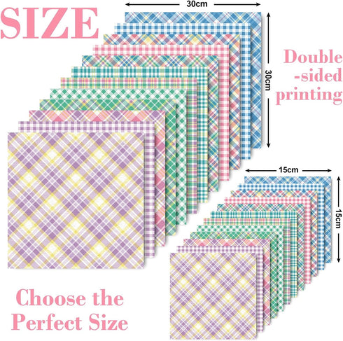 Whaline 12 Designs Spring Pastel Plaid Pattern Paper 24 Sheet Scrapbook Specialty Paper Double-Sided Easter Decorative Craft Paper Folded Flat for...