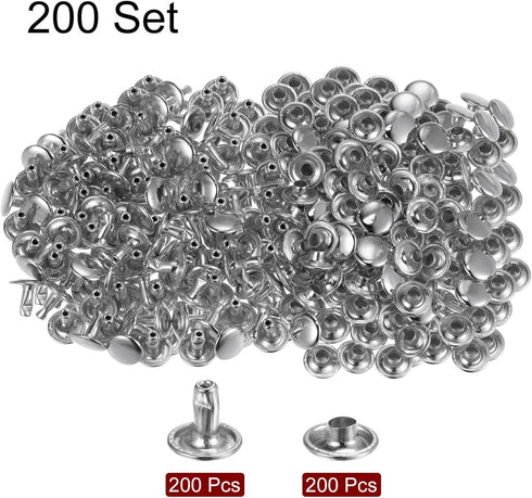 HARFINGTON 200 Sets Leather Rivets 9mm x 8mm Metal Double Cap Rivet Snaps Studs Fasteners with 3pcs Setting Tools Rivets for Leather Craft DIY Rep...