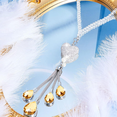 Frienda Bling Heart Diamond Car Accessories for Women, Crystal Car Rear View Mirror Charms Car Decoration Valentine's Day Gifts Lucky Hanging Inte...
