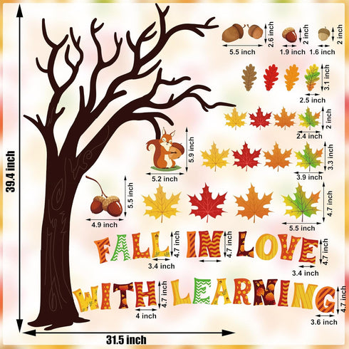 123 PCS Fall Classroom Tree Decorations Maple Leaves Bulletin Board Cutouts Fall in Love with Learning Decors Autumn Party Supplies with Glue Poin...