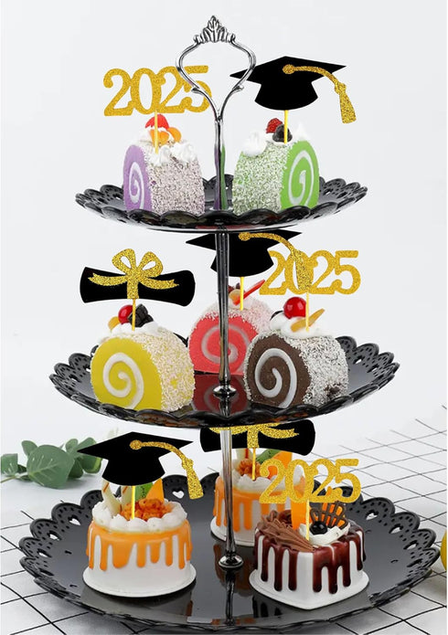 2025 Graduation Cupcake Toppers, 48 PCS Food/Appetizer Picks For Graduation Party Mini Cake Decorations, Diploma, 2025, Grad Cap Set 48 Pieces (01...