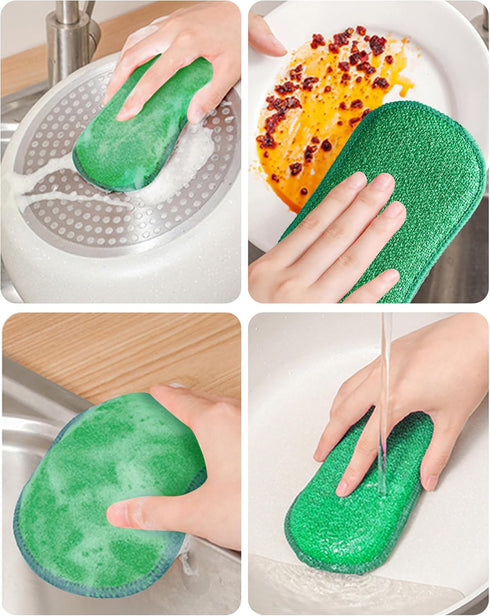 Multipurpose Kitchen Scrub Sponges 6pcs, Heavy Duty Cleaning Non-Scratch Scrub Sponge, Reusable Microfiber Sponge for Household Cleaning, Random C...
