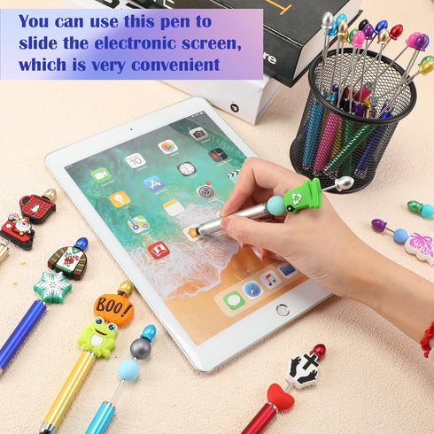 Qilery 30 Pcs Beaded Pens with Stylus Tips Plastic Beaded DIY Stylus 2-in-1, Multifunctional Stylus for Rubber Touch Screen Handwriting Ballpoint ...