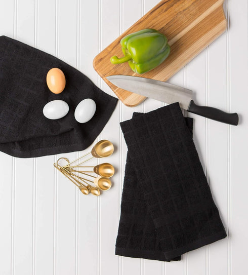 DII Basic Terry Collection Windowpane Dishtowel Set, 16x26, Black Solid, 4 Piece...