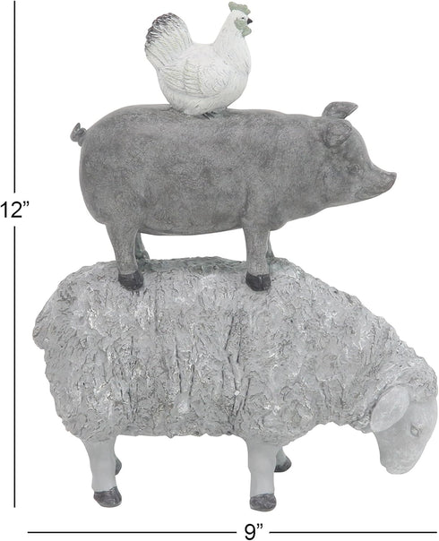 Deco 79 Polystone Farm Animals Decorative Sculpture Stacked Home Decor Statue, Accent Figurine 9" x 4" x 12", Gray...