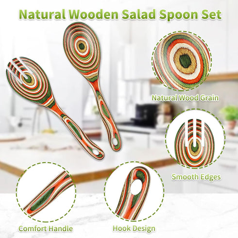 Salad Tongs, Wooden spoons, Salad Tongs for Serving, WOSPONFAN 10-inch Pakkawood Serving Utensils Set Salad Servers Set Kitchen Cooking Utensil...