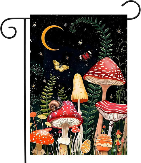 Fantasy Night Fairy Moon Star Mushroom Grass Butterfly Snail Garden Yard Flag 12"x 18" Double Sided Polyester Welcome House Flag Banners for Patio...