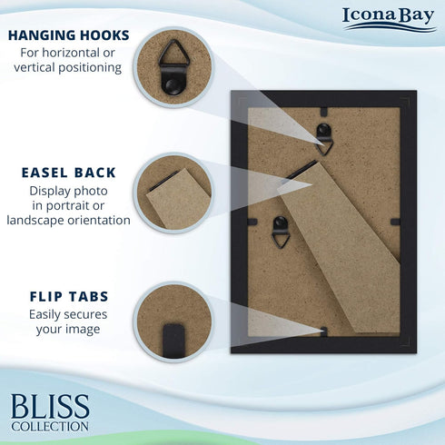 Icona Bay 4x6 Picture Frames (Black, 5 Pack), Modern Style Wood Composite Frames Table Top or Wall Mount, Bliss Collection...