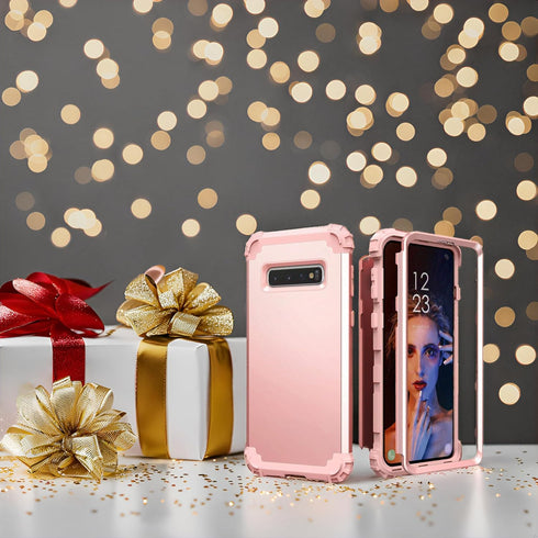 IDweel Galaxy S10 Case for Women Girls, 3 in 1 Shockproof Slim Hybrid Heavy Duty Protection, Hard PC Cover Soft Silicone Bumper Full Body Case, Ro...