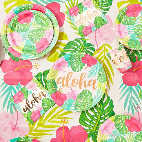 Sparkle and Bash - 3 Pack Tropical Plastic Tablecloth - 54x108 Inch Rectangle Hibiscus Floral Aloha Table Cover for Hawaiian Luau Party Supplies D...