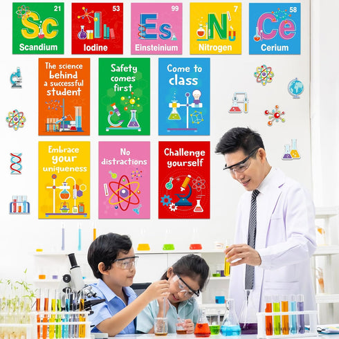 45 Pcs Science Classroom Decorations Wall Science Bulletin Board Set Science Cutouts Chemistry Scientist Posters Educational Material for Elementa...