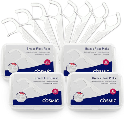 Orthodontic Flossers for Braces | Floss Picks with Shred-Resistant Unwaxed Dental Floss in Dental Hygiene Kit for Kids and Adults (Set of 4 x 35 p...