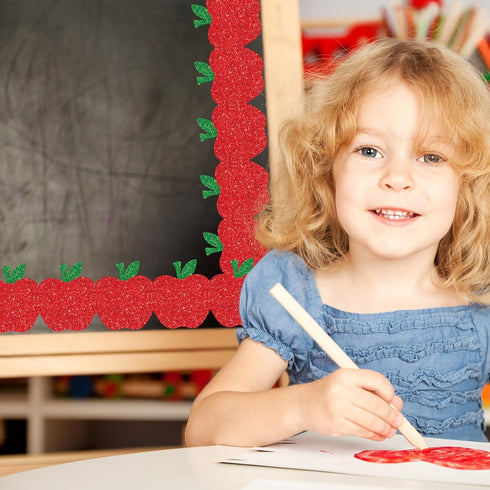 Whaline 65.6Ft Back to School Bulletin Board Border Glitter Red Apple Die Cut Trim Border Roll for First Day of School Home Party Supplies...