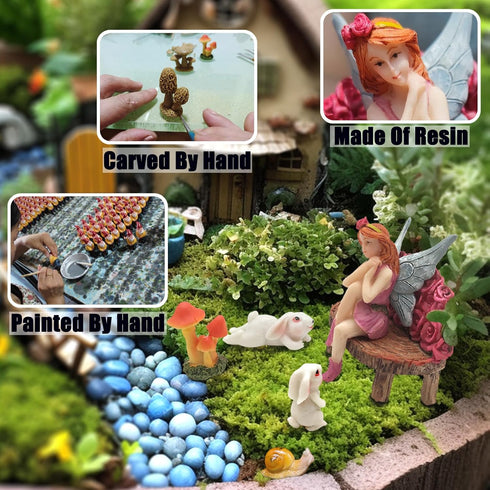 Fairy Garden Accessories, Fairy Garden Kit- Fairies, Rabbits & Mushroom- 6Pcs Mini Figurines & Ornaments Set Decor for Outdoor or House Home Dollh...