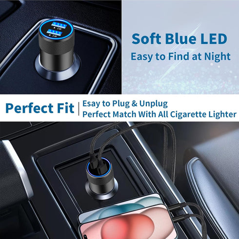 USB Car Charger, Rombica 3Pack 4.8A USB Car Charger Fast Charging Adapter, Dual USB Car Power Cigarette Lighter Charger for iPhone 15 14 13 12 11 ...