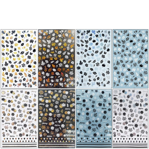 8Sheets Gold Maple Leaf Nail Stickers 3D Fall Nail Art Supplies Holographic Autumn Nail Art Sticker Maple Leaves Design Foils Laser Shiny DIY Nail...