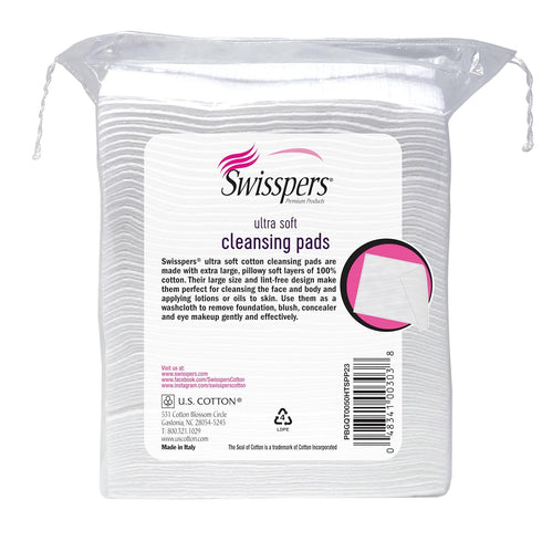 Swisspers Premium Facial Cleansing Pad, 100% Cotton, Ultra Soft, Extra Large, 50 White Pads per Reclosable Bag, 3 Bags (150 Pads Total)...