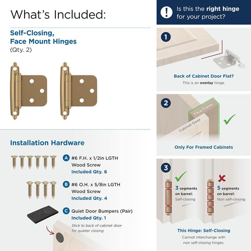 Amerock BPR3429CZ | Cabinet Hinge | Variable Overlay Self Closing Face Mount | Champagne Bronze | Kitchen Cabinet Door Hinge | 1 Pair/2 Pack | Fun...