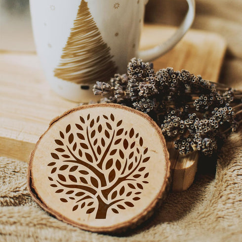 20 Pieces Reusable Tree Stencils 4 Inch Round Tree of Life Stencil for Painting on Wood Plastic Drawing Natural Tree Template Stencils for Coaster...