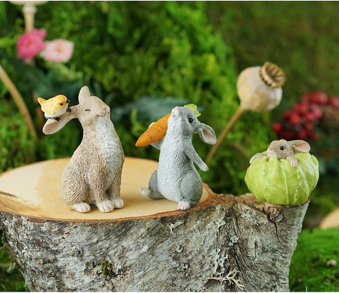 Top Collection Miniature Fairy Garden and Terrarium Rabbit Playing with Bird Statue...