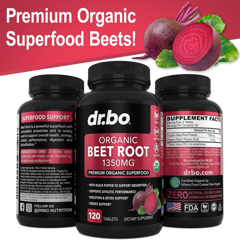 Organic Beet Root Capsules Supplements - 1350mg Beetroot Powder Extract Pills, Organic Beet Root Powder Supplement, Super Nitric Oxide Beets, High...