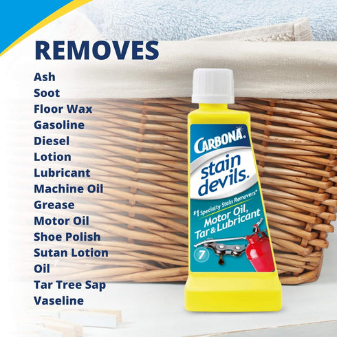 Carbona Stain Devils® #7 – Motor Oil, Tar & Lubricant | Professional Strength Laundry Stain Remover | Multi-Fabric Cleaner | Safe On Skin & Washab...