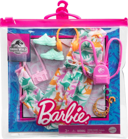 Barbie Fashion Pack of Doll Clothes Inspired by Jurassic World, Collectible Set includes Crop Top & Jogger Pants with Dinosaur Print & 8 Accessori...