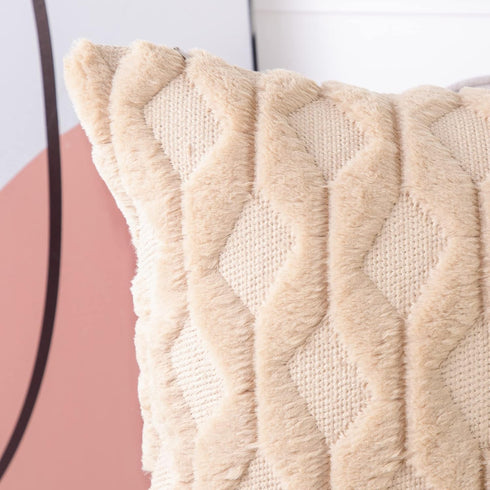 MADIZZ Set of 2 Soft Plush Short Wool Velvet Decorative Throw Pillow Covers 16x16 inch Khaki Square Luxury Style Cushion Cases Pillow Shell for So...
