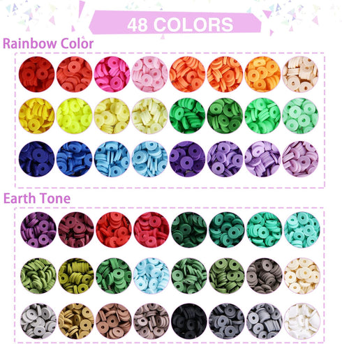 Greentime 8640PCS Clay Beads for Bracelet Making, 48 Colors Flat Round PolymerBeads Spacer Heishi Beads with 312pcs Letter Beads and 535pcs Pendan...
