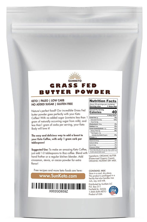Organic Grassfed Real Butter Powder - Keto NON GMO rBST Hormone Free Paleo Low Carb Sugar Free Gluten Free - Healthy Fat Bomb - Great in Keto Coff...