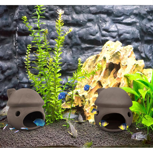 WishLotus Aquarium Cave Decoration, Durable Aquarium Fish Hideout Ceramic Fish Tank Ornament Mushroom House Fish Tank Betta Hidden Tunnel for Fish...