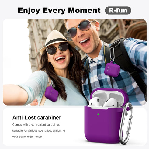 R-fun Compatible with AirPods Case Cover, Soft Silicone Protective Cover with Keychain for Women Men Compatible with Apple AirPods 2nd 1st Generat...