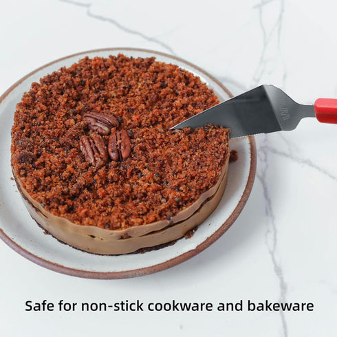 Professional Stainless Steel Pie Spatula Server - 2-Pack Red Cake Cutter & Pizza, Dessert Serving Knife Set - Dishwasher Safe Kitchen Tool...