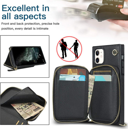 Asuwish Phone Case for iPhone 11 6.1 Wallet Cover with Screen Protector and Zipper Card Holder Slot Stand Leather Flip Cell Accessories iphone11ca...