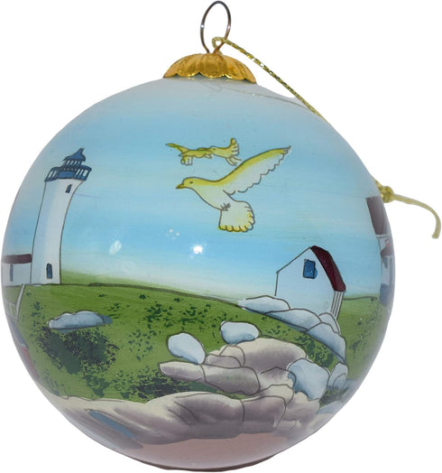 Blown Glass Christmas Ornament | Nubble Lighthouse Maine | Hand Painted Inside | Original Art | Includes Gift Box...