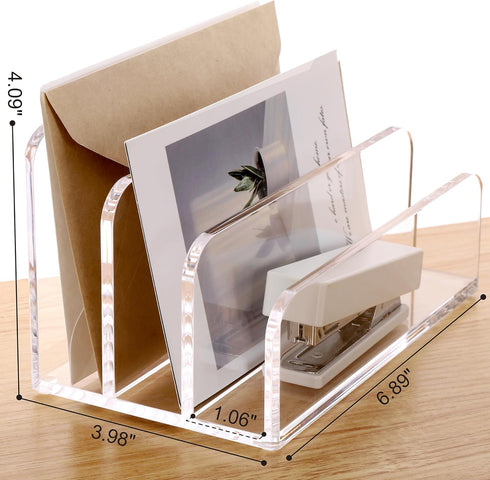SANRUI Acrylic File Mail Desktop Organizer Sorters,3 Compartments Laddered Clear Desk Letter Organizer Office Document Sorter,Multifunction Envelo...