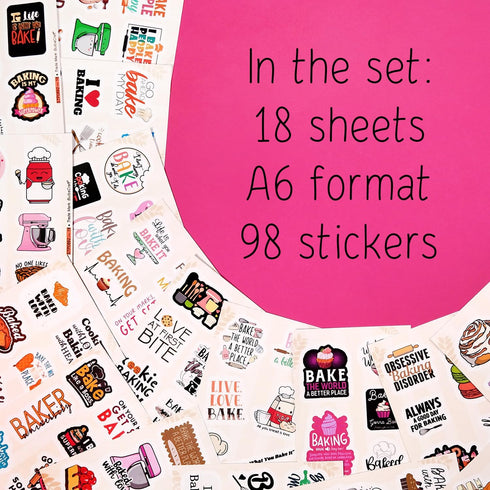 100Pcs Baking Stickers Funny, Bakery Stickers for Water Bottles - Baking Laptop Decals, Baking Party Favors for Kids Birthday Party, Bakery Themed...